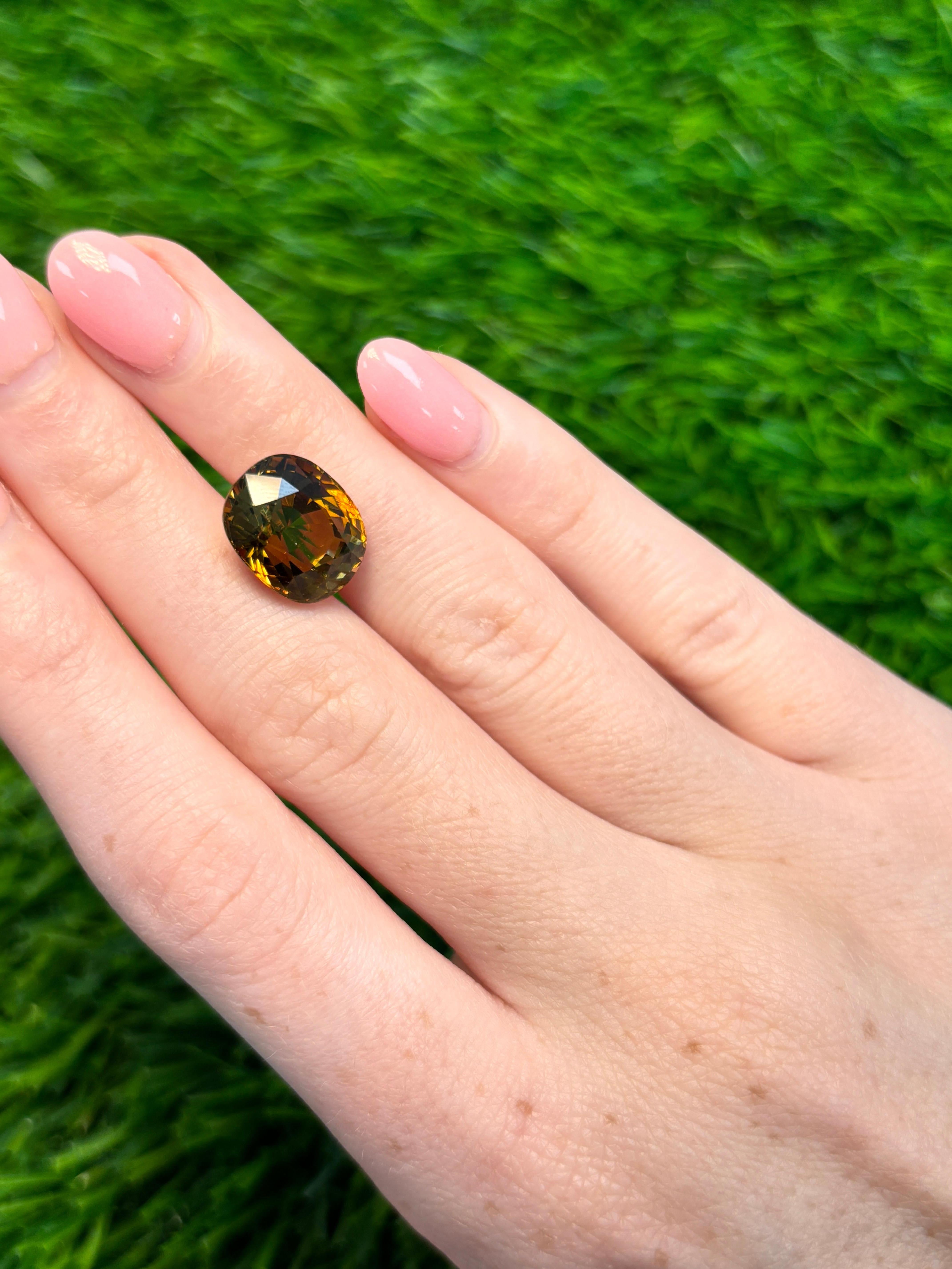 Taglio cuscino Gemma sfusa di tormalina marrone ricca Nature da 8,79 carati con taglio a cuscino in vendita
