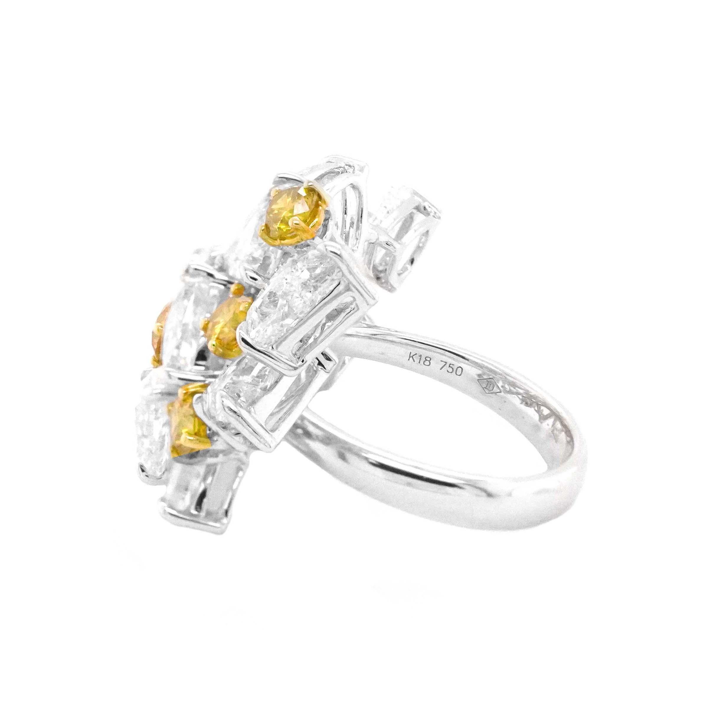 Round Cut 8.79 Carat D Color White Diamond and 1.23 Carat Vivid Yellow Collectors Ring For Sale