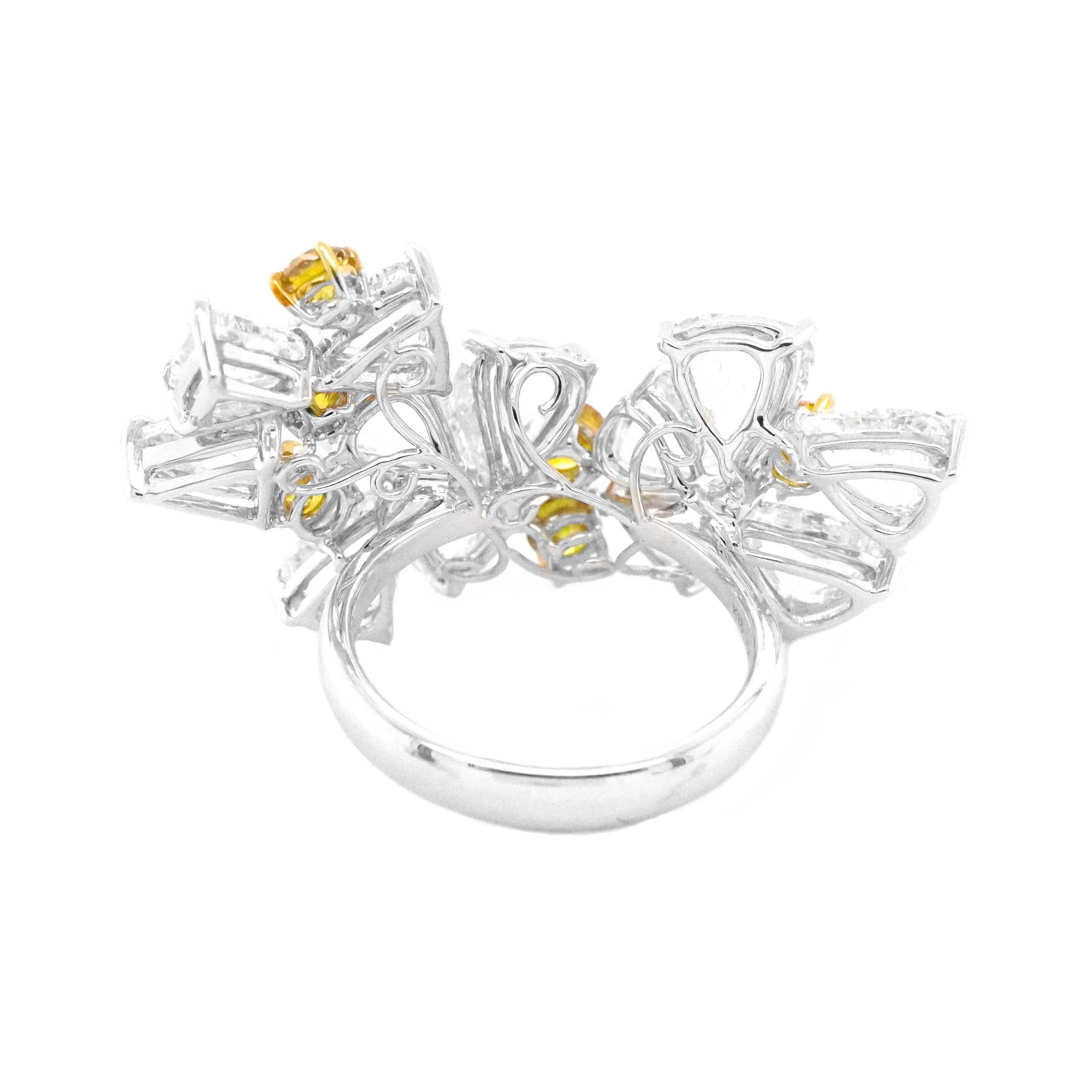 Women's 8.79 Carat D Color White Diamond and 1.23 Carat Vivid Yellow Collectors Ring For Sale