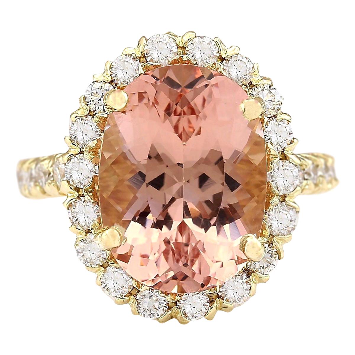 Natürlicher Morganit-Diamantring aus 14 Karat Gelbgold 