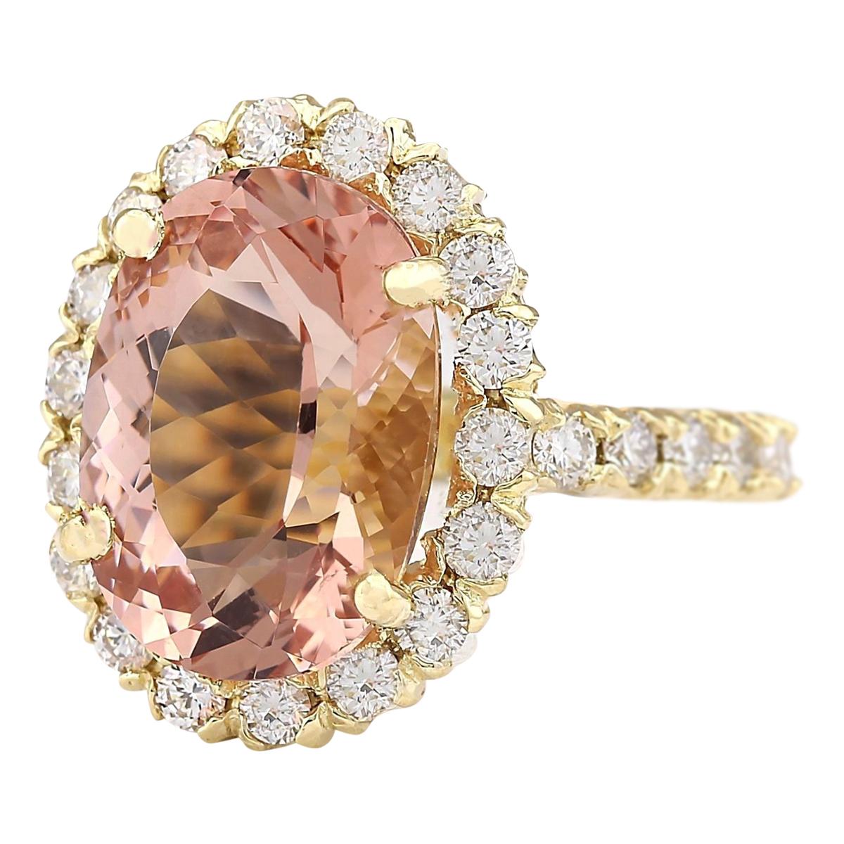 Stamped: 14K Yellow Gold
Total Ring Weight: 7.5 Grams
Total Natural Morganite Weight is 7.58 Carat (Measures: 15.00x11.00 mm)
Color: Peach
Total Natural Diamond Weight is 1.21 Carat
Color: F-G, Clarity: VS2-SI1
Face Measures: 19.30x16.00 mm
Sku: