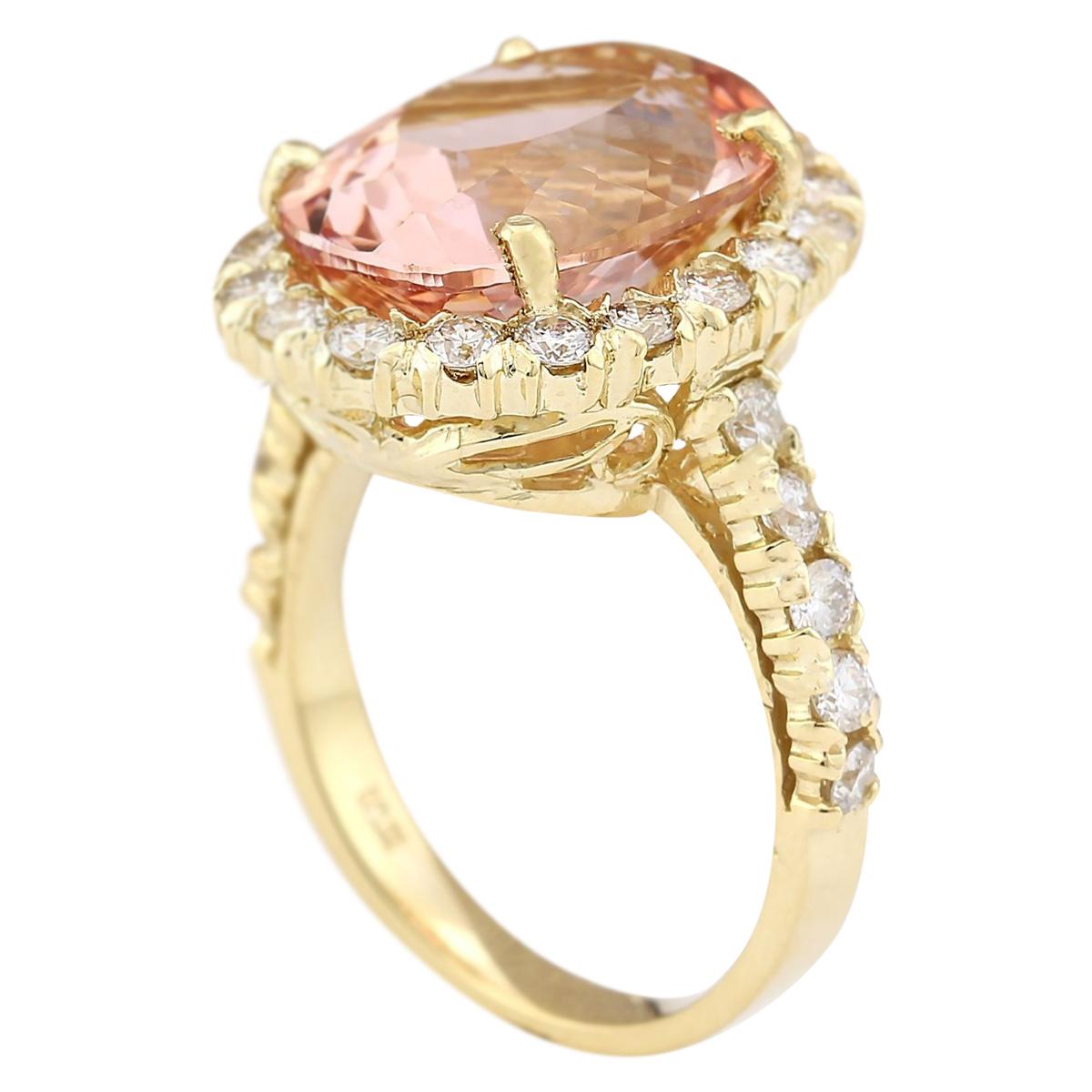 Oval Cut Natural Morganite Diamond Ring In 14 Karat Yellow Gold  For Sale