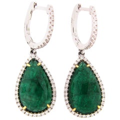 8.79 Carat Rose Cut Emerald and Diamond Earring