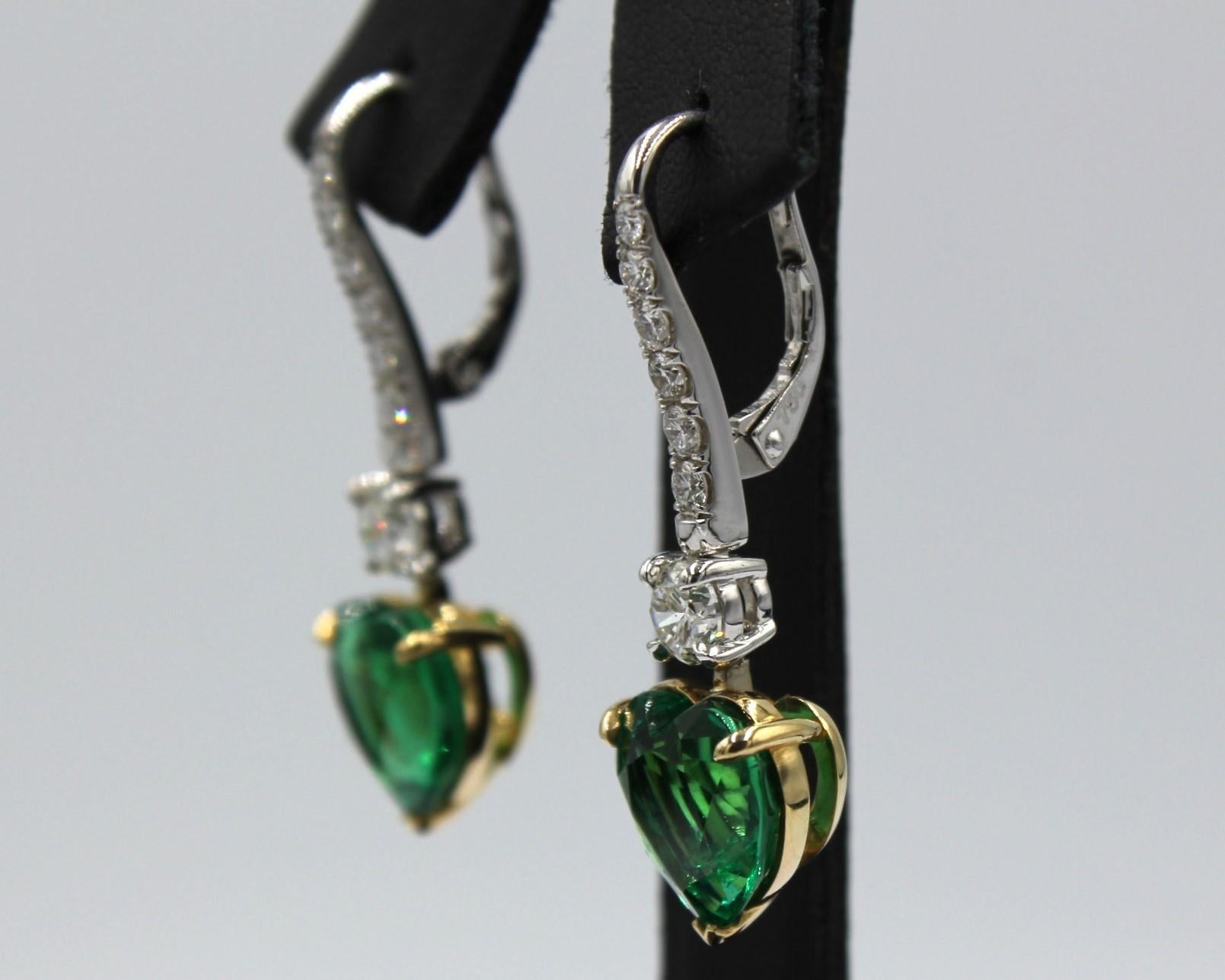 Heart Cut 8.79 Carats Heart-Shaped Emerald & Diamond Earring For Sale