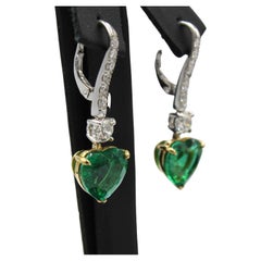 8.79 Carats Heart-Shaped Emerald & Diamond Earring