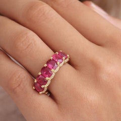 8.79 TCW Oval Ruby Diamond Eternity Band Ring 14K Yellow Gold