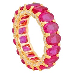 8.79 TCW Oval Ruby Diamond Eternity Band Ring 14K Yellow Gold