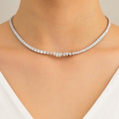 14k White Gold 8.7 Ct SI Clarity Pear Round Diamond Choker Necklace