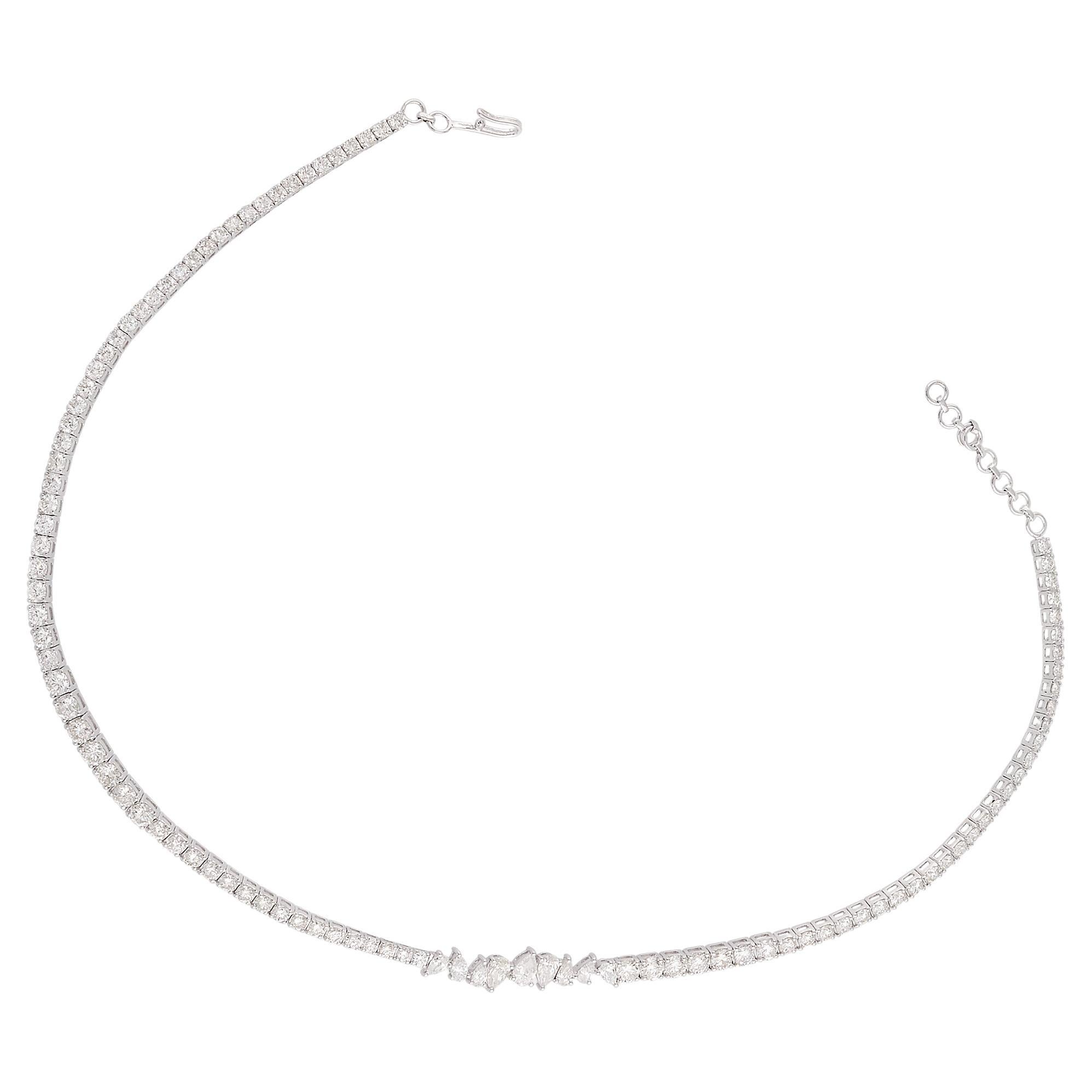 8.7 Carat SI Clarity HI Color Pear Round Diamond Choker Necklace 14k White Gold