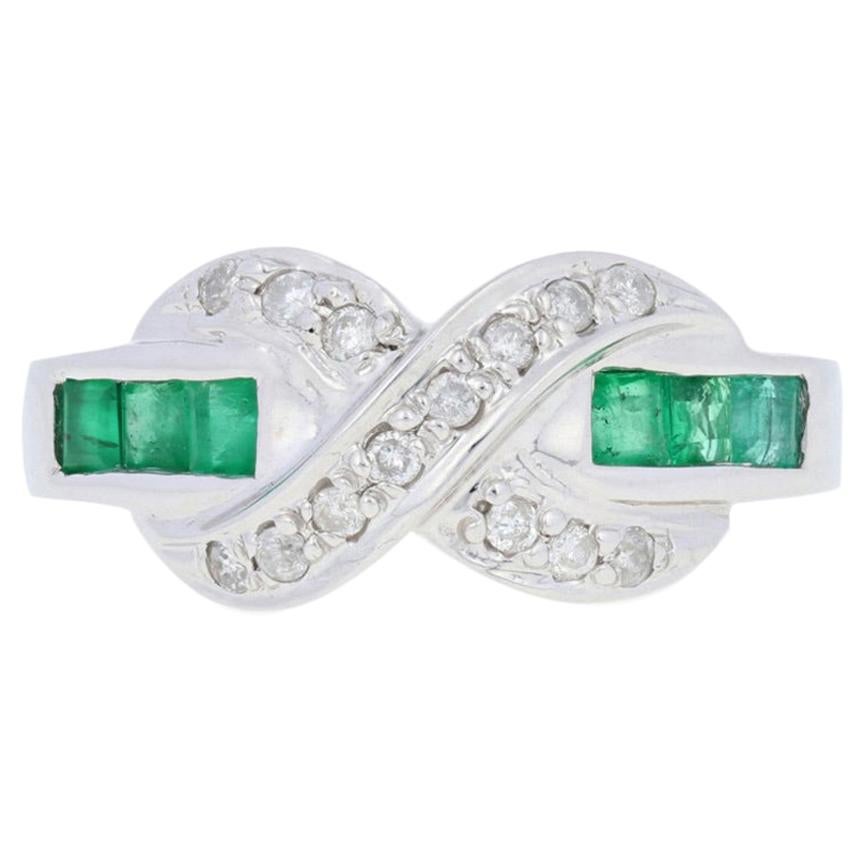 .87ctw Square Cut Emerald & Diamond Ring, 14k White Gold