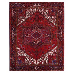 8'7"x10'10" Pomegranate Red Worn Wool Hand Knotted Vintage Persian Oriental Rug
