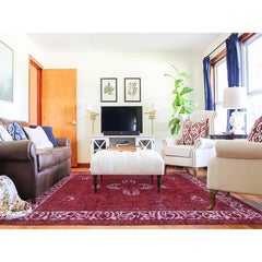 Tappeto zoroastriano Tebraz in pura lana, tinto in rosso, annodato a mano, con effetto hi-low, 8'7" x 10'8"