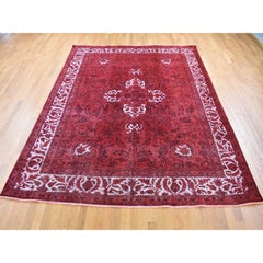 8'7"x10'8" Red Overdyed Pure Wool Zoroastrian Tebraz Hi-low Hand Knotted Rug