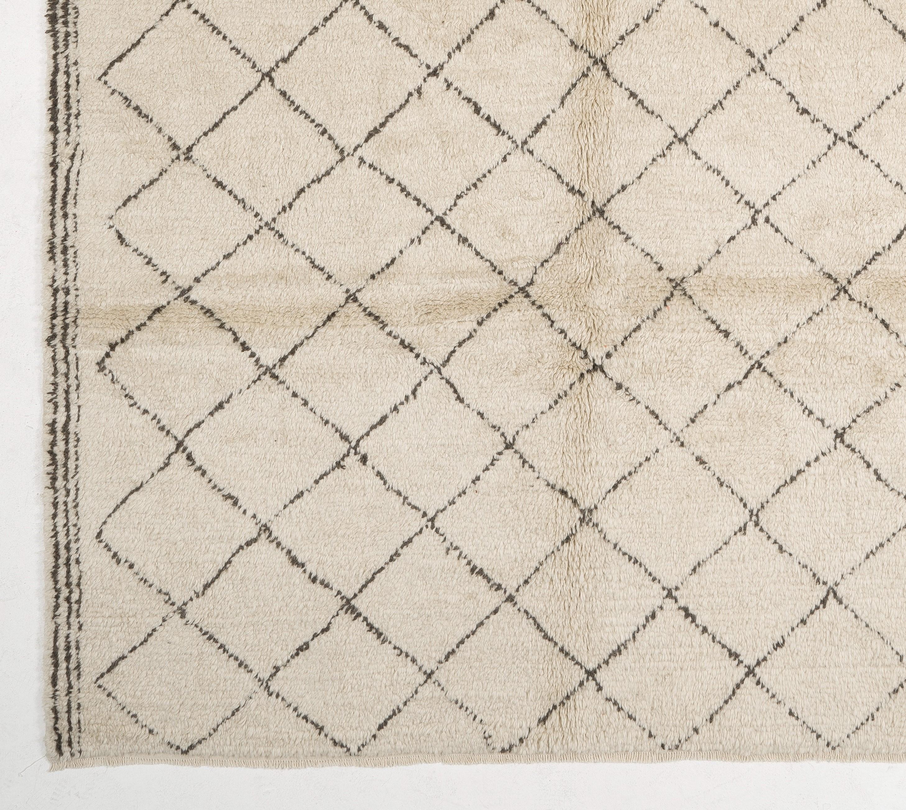 Scandinavian Modern Beni Ourain Wool Rug, Hand-Knotted Moroccan Carpet, Custom Option Avl. For Sale
