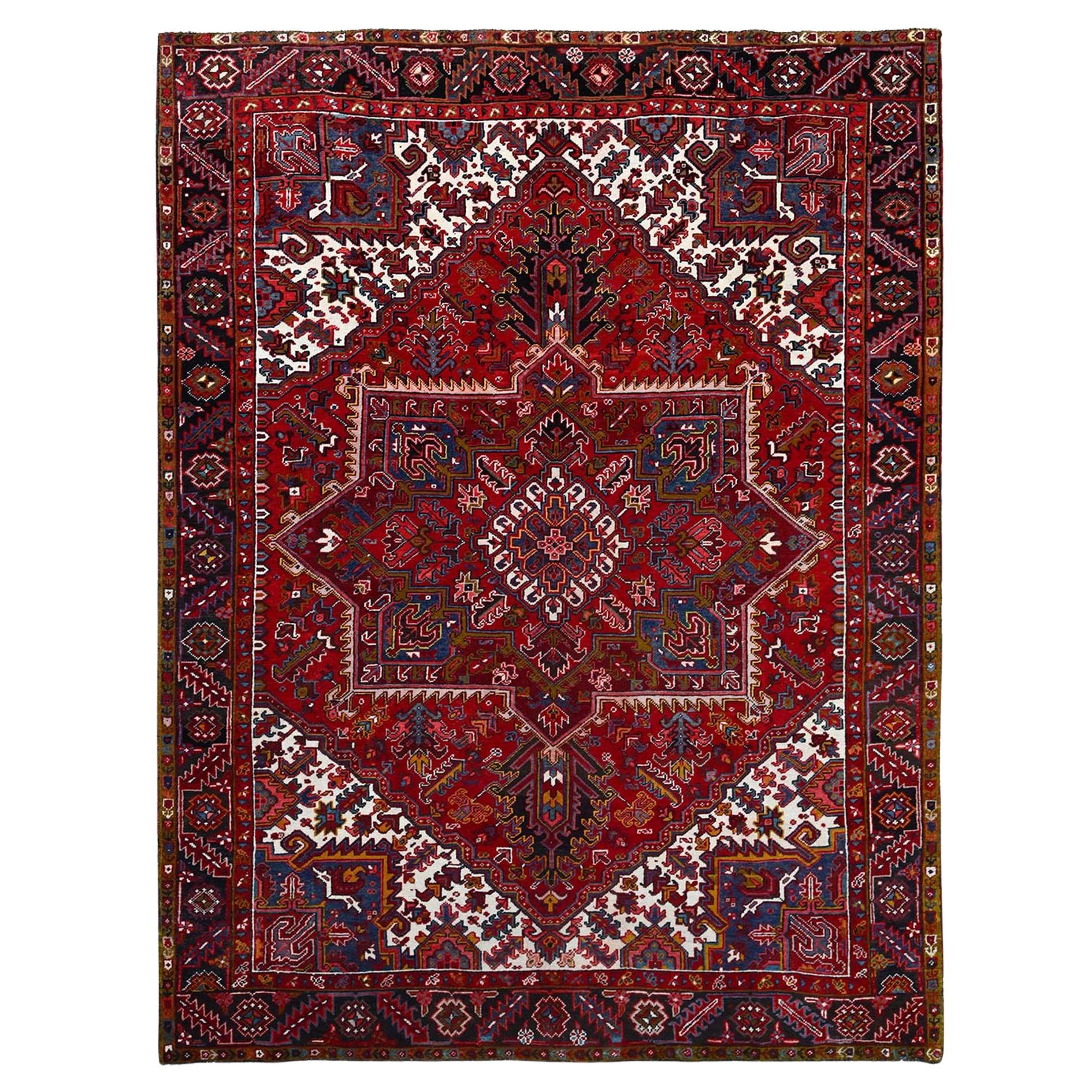8'7'x11'1" Cherry Red Vibrant Wool Tribal Village Nomad Art Vintage Oriental Rug For Sale