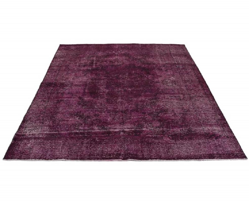 Wool Vintage Distressed Overdyed Persian Rug For Sale