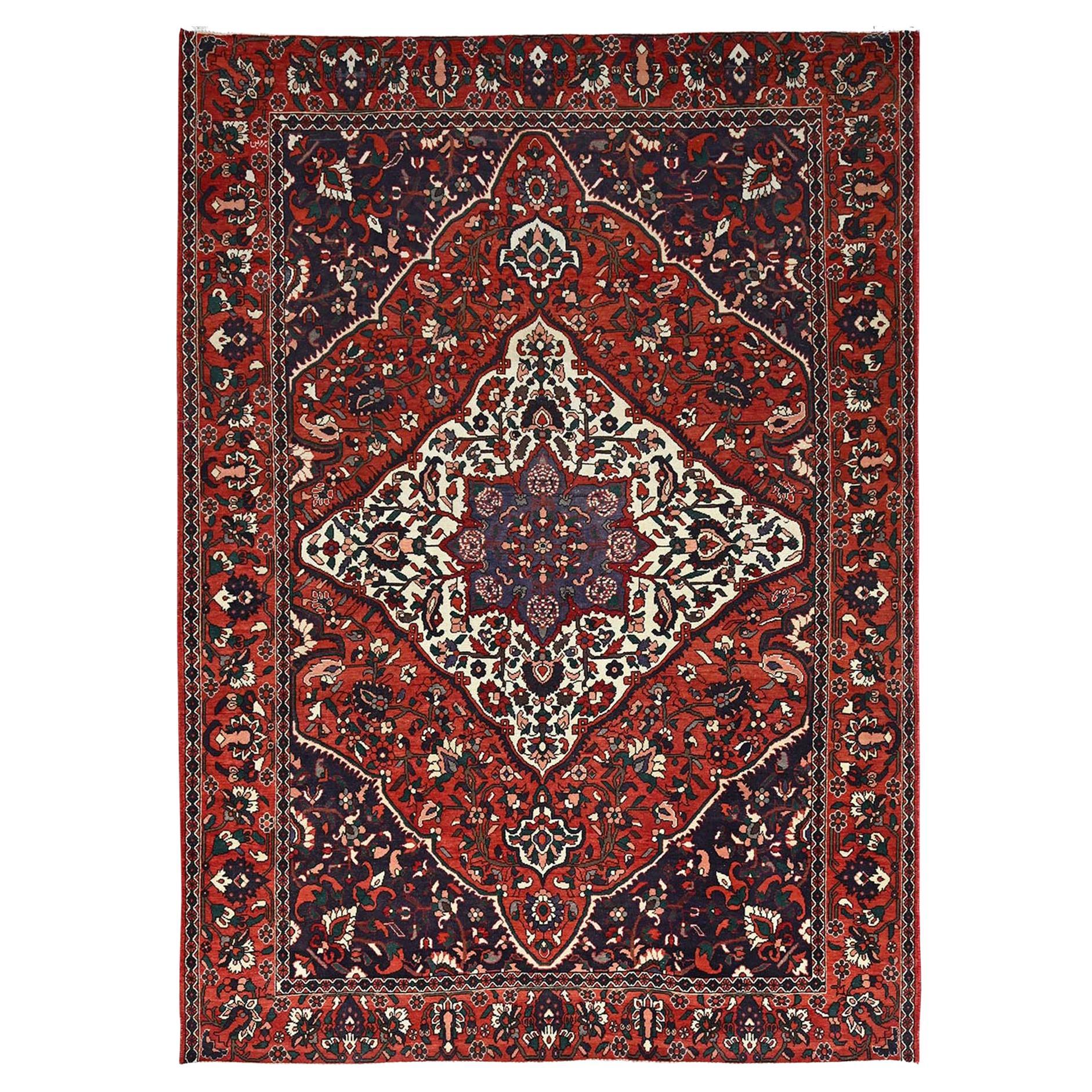 8'7"x11'2" Türkischer roter Vintage Persischer Bakhtiari handgeknüpfter orientalischer Teppich aus Wolle