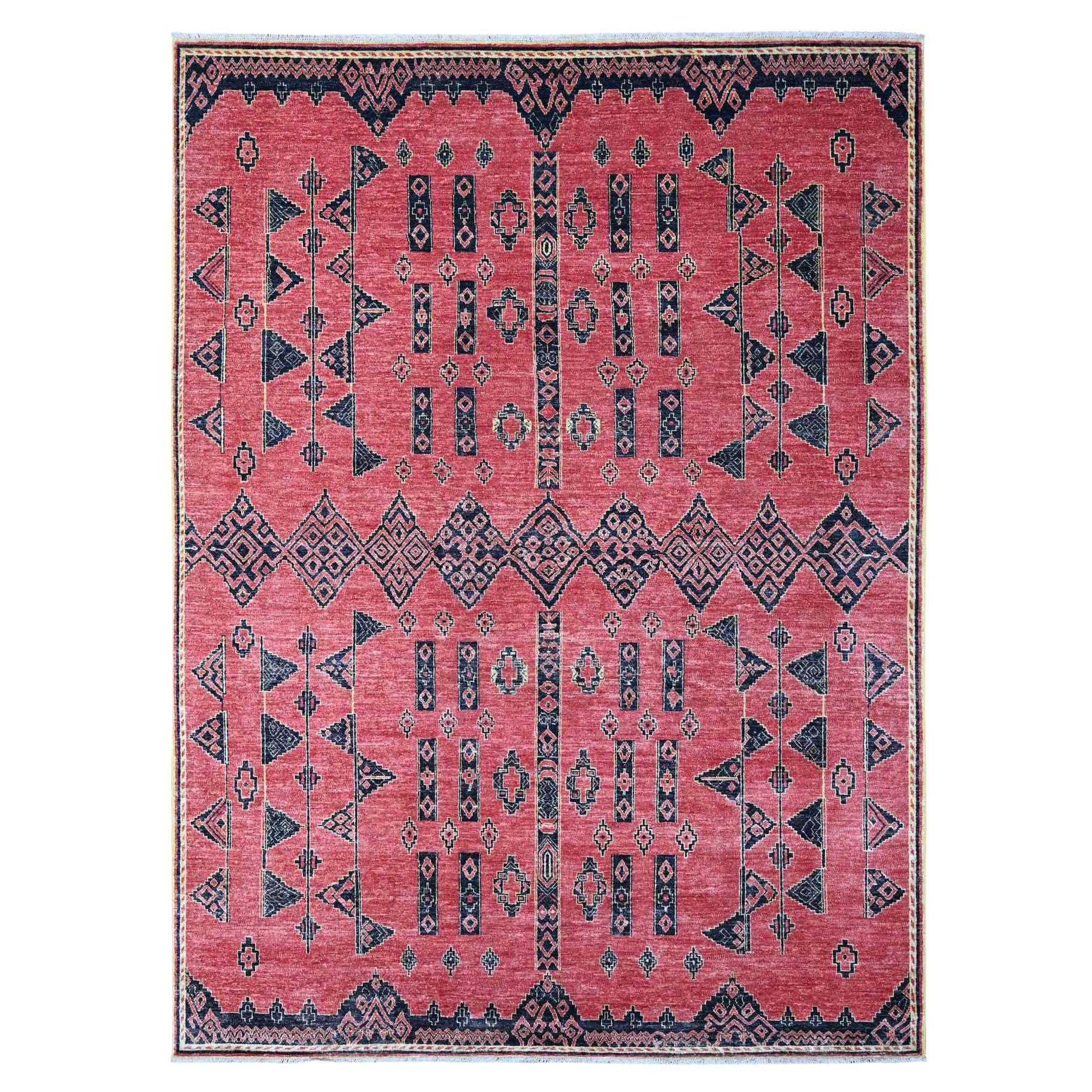 8'7"x11'3" Rust Red Peshawar Berber Influence Geometric Pattern Oriental Rug