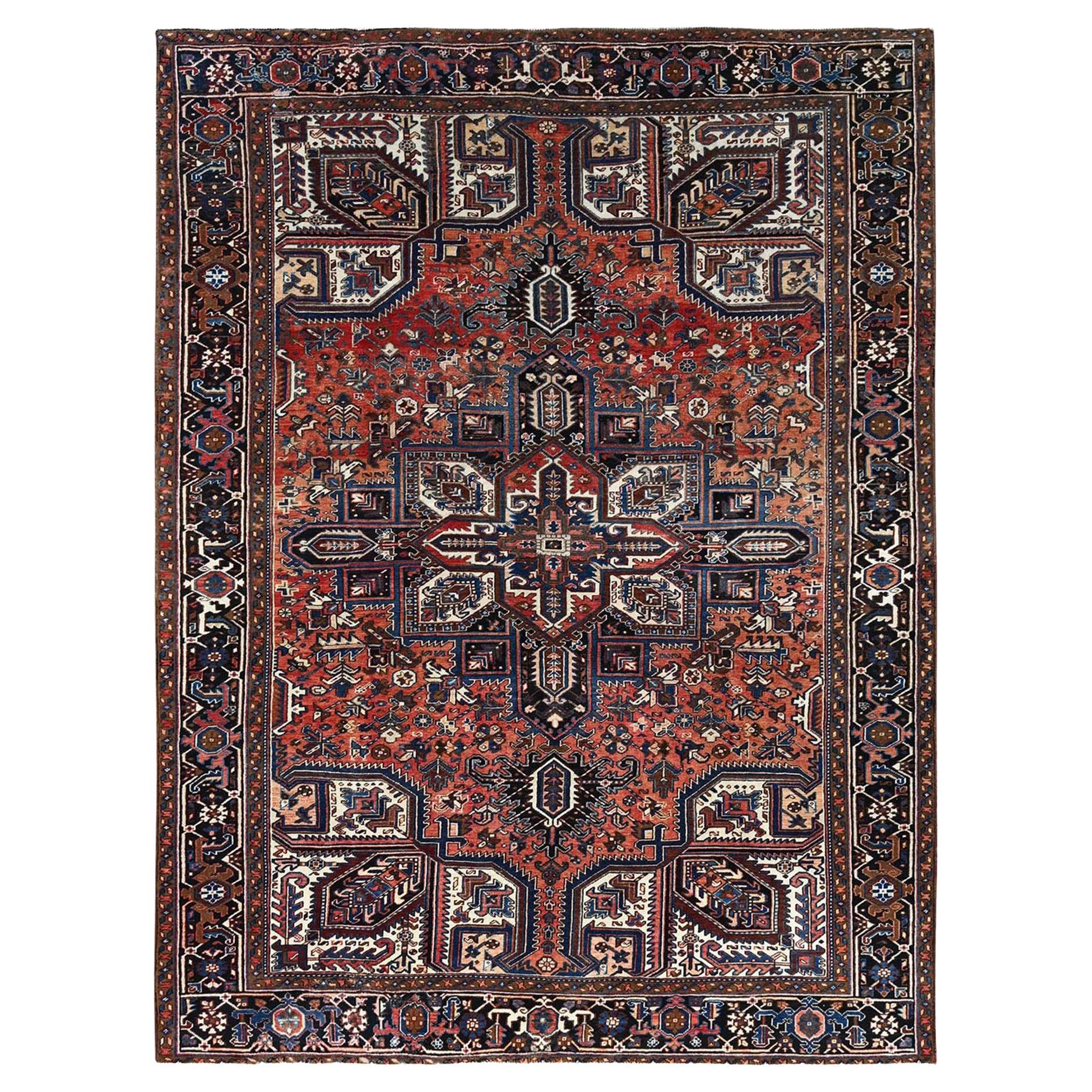 8'7"x11'3" Sunset Colors Vintage Persian Heriz Hand Knotted Wool Oriental Rug