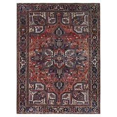 8'7"x11'3" Sunset Colors Vintage Persian Heriz Hand Knotted Wool Oriental Rug
