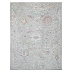 8'7"x11'4" Light Green Afghan Angora Oushak Leaf Design Hand Knotted Wool Rug