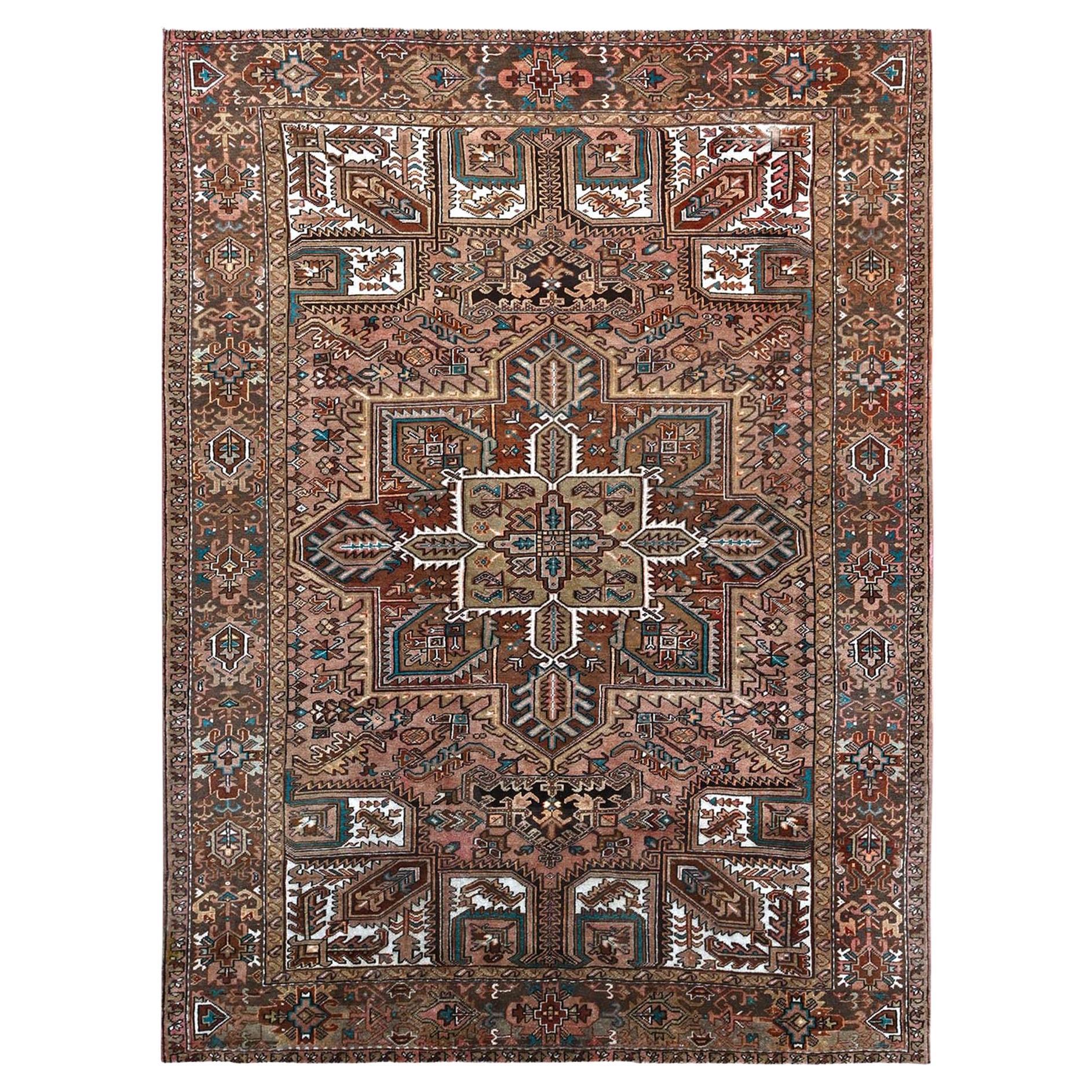 8'7"x11'5" rouge poudré vintage persan Heriz noué à la main en pure laine orientale