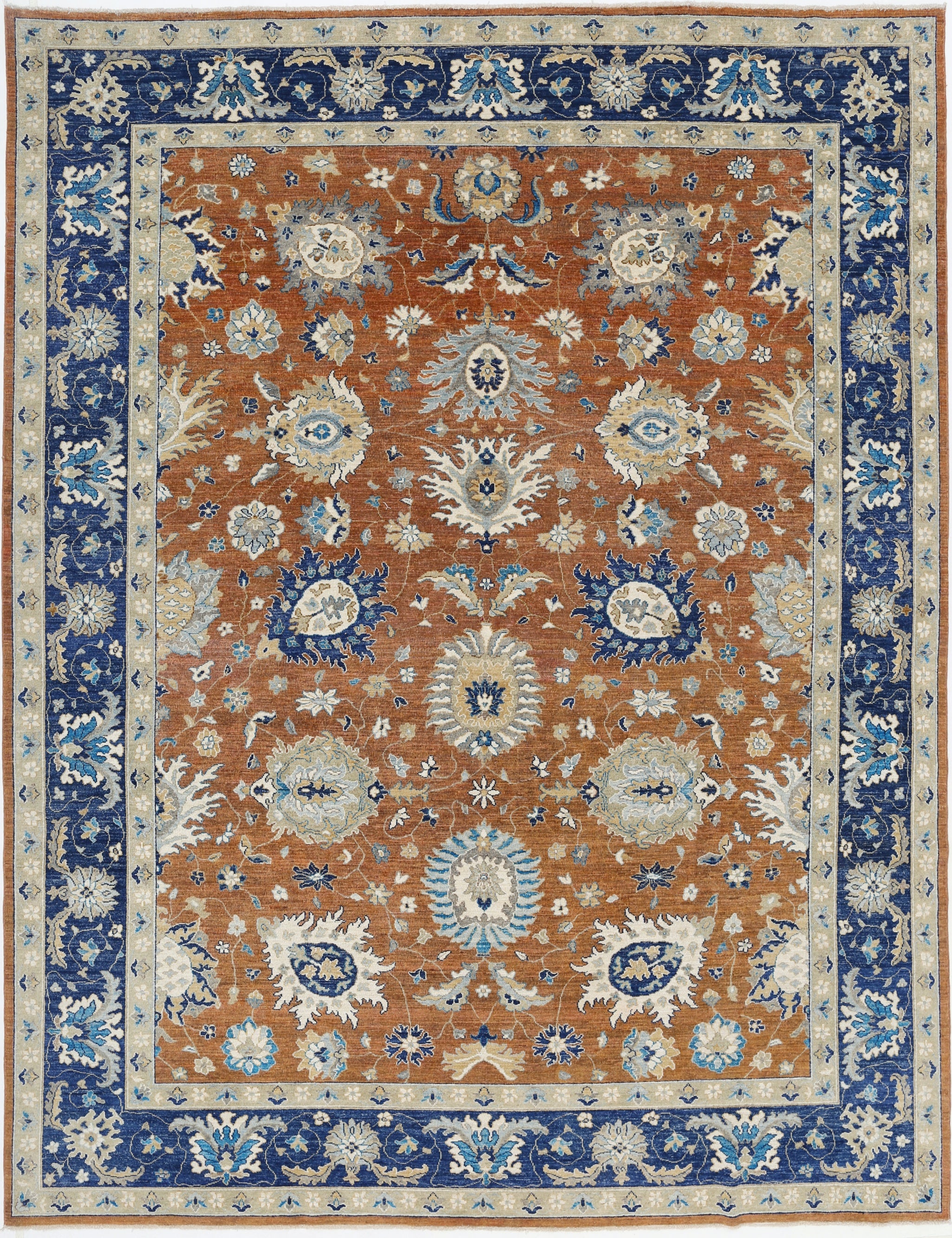 8.7x11.5 ft Handmade Large Area Rug for Living Room Decor. Floral Design Carpet For Sale