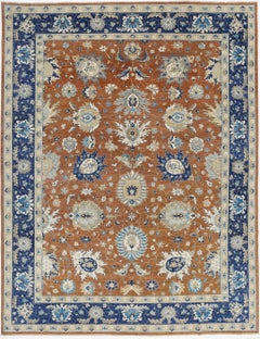 8.7x11.5 ft Handmade Large Area Rug for Living Room Decor. Floral Design Carpet