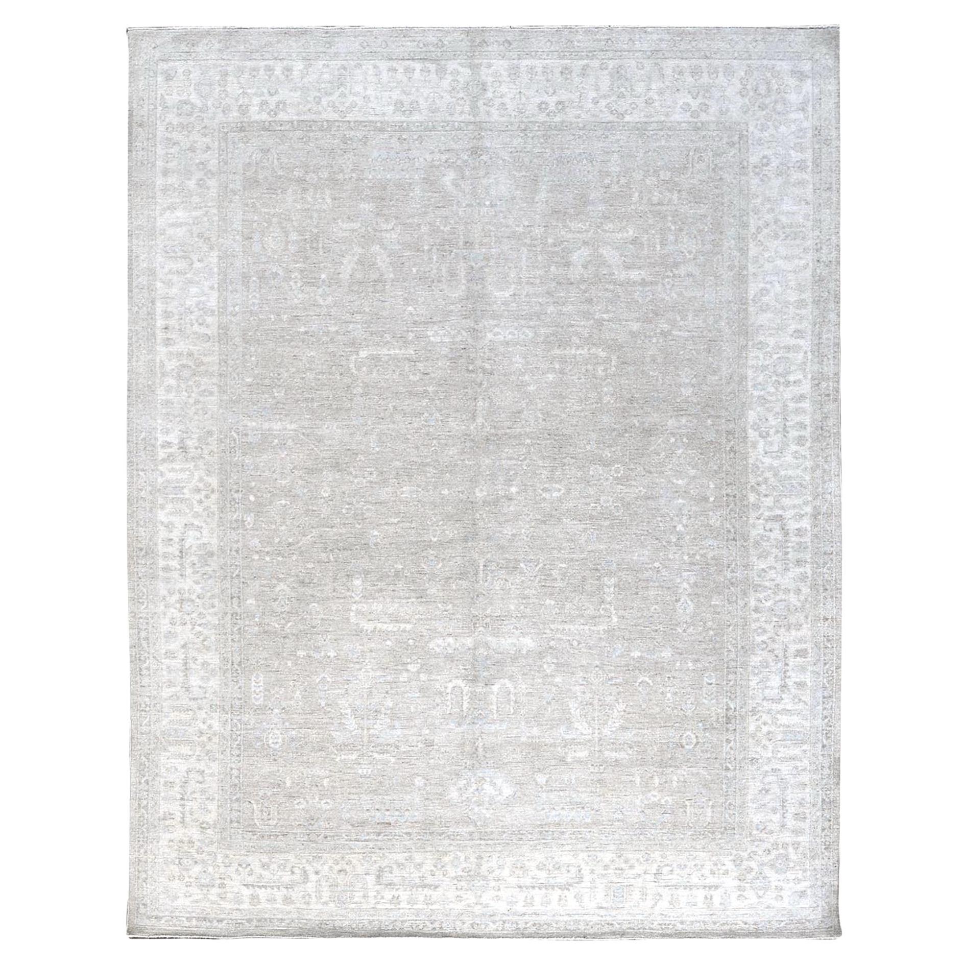 8'7 "x11'5" Medium Gray White Wash Peshawar Tapis oriental en pure laine noué à la main
