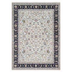 8'7 "x11'8" Cotton White Hand Knotsted Nain with Flower Design Wool and Silk Rug (tapis de laine et de soie)