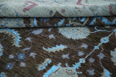 8.7x11.8 ft Handmade Gray, Light Blue & Lavender Rug. Floral Vase Design Carpet