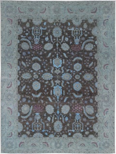 8.7x11.8 ft Handmade Gray, Light Blue & Lavender Rug. Floral Vase Design Carpet