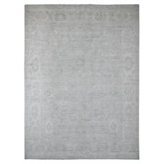 8'7"x11'8" White Washed Out Peshawar Leaf Design Hand Knotted Wool Oriental Rug