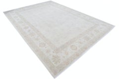 Alfombra grande de lana beige anudada a mano de 2,5 x 3 metros con diseño floral integral