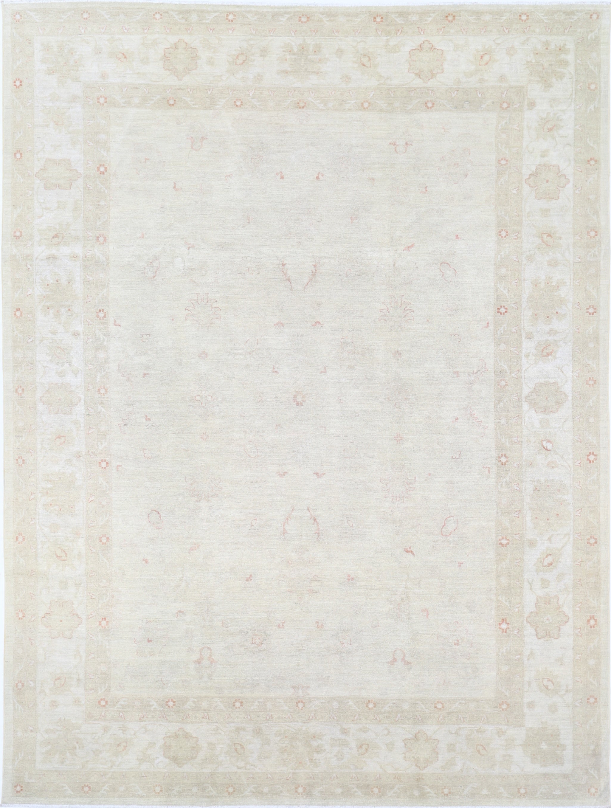 8.7x12 ft Hand Knotted Beige Wool Large Area Rug with All-Over Floral Design