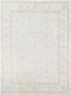Alfombra grande de lana beige anudada a mano de 2,5 x 3 metros con diseño floral integral