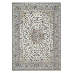 8
7 "x12
Ivory Nain with Flower Medallion Design Tappeto in lana e seta annodato a mano