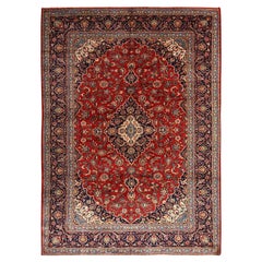 8'7 "x12' Rouge Semi-Antique Persan Kashan Tapis à poils entiers en pure laine nouée à la main