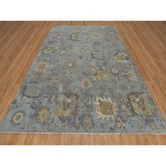 8'7"x12' Silt Green Oushak with All Over Leaf Pattern Hand Knotted Wool Rug