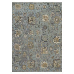 8
7 "x12
 Alfombra de Lana Anudada a Mano Verde Limo Oushak con Patrón de Hojas por Encima