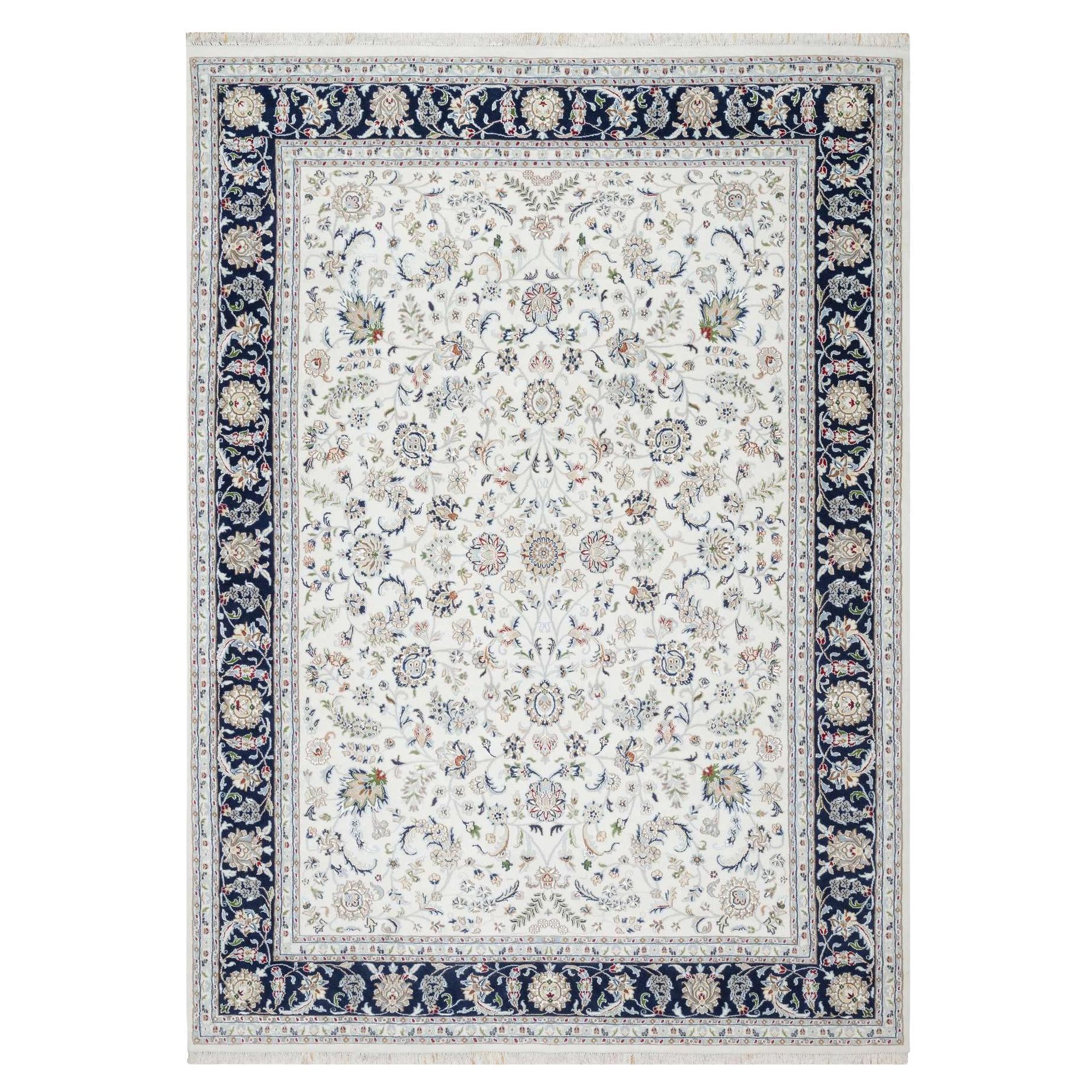 8'7"x12' Spring White, Wool and Silk, Nain Design, 250 KPSI, Hand Knotted Rug