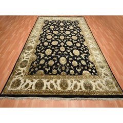 8'7"x12'1" Jade Black Rajasthan with Leaf Design Hand Knotted Wool and Silk Rug