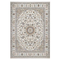 8
7 "x12
2" Ivory Nain with Flower Medallion Designs Tappeto in lana e seta annodato a mano