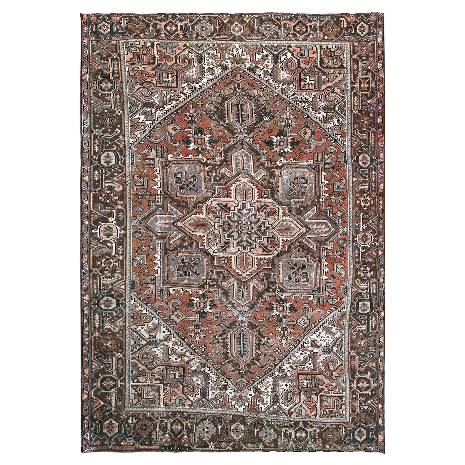 8'7"x12'3" Blush Red Vintage Persian Heriz Hand Knotted Pure Wool Oriental Rug
