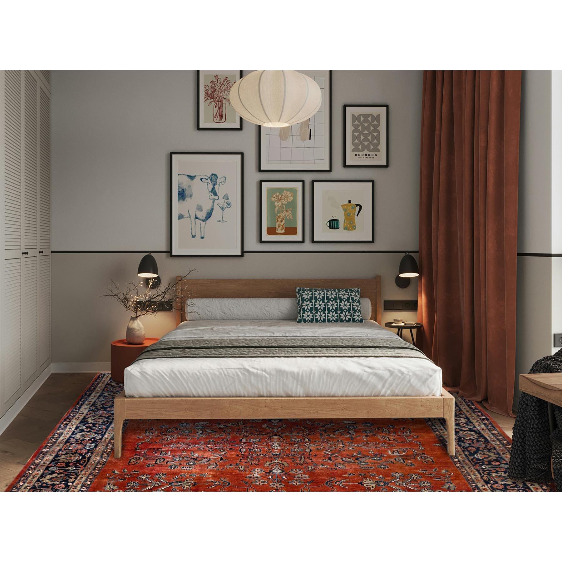Dark Coral, Antique Persian Sarouk, Full Pile and Soft, Shabby Chic, Sides and Ends Professionally Secured, Hand Knotted, 100% Wool, Oriental Rug
Primary materials: Wool
Latex: No Pile 
height: 0.25 Inches
Style: Traditional
Primary color: