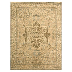 8'7"x12'4" Khaki Brown Heriz Design Tone on Tone Hand Knotted Natural Wool Rug