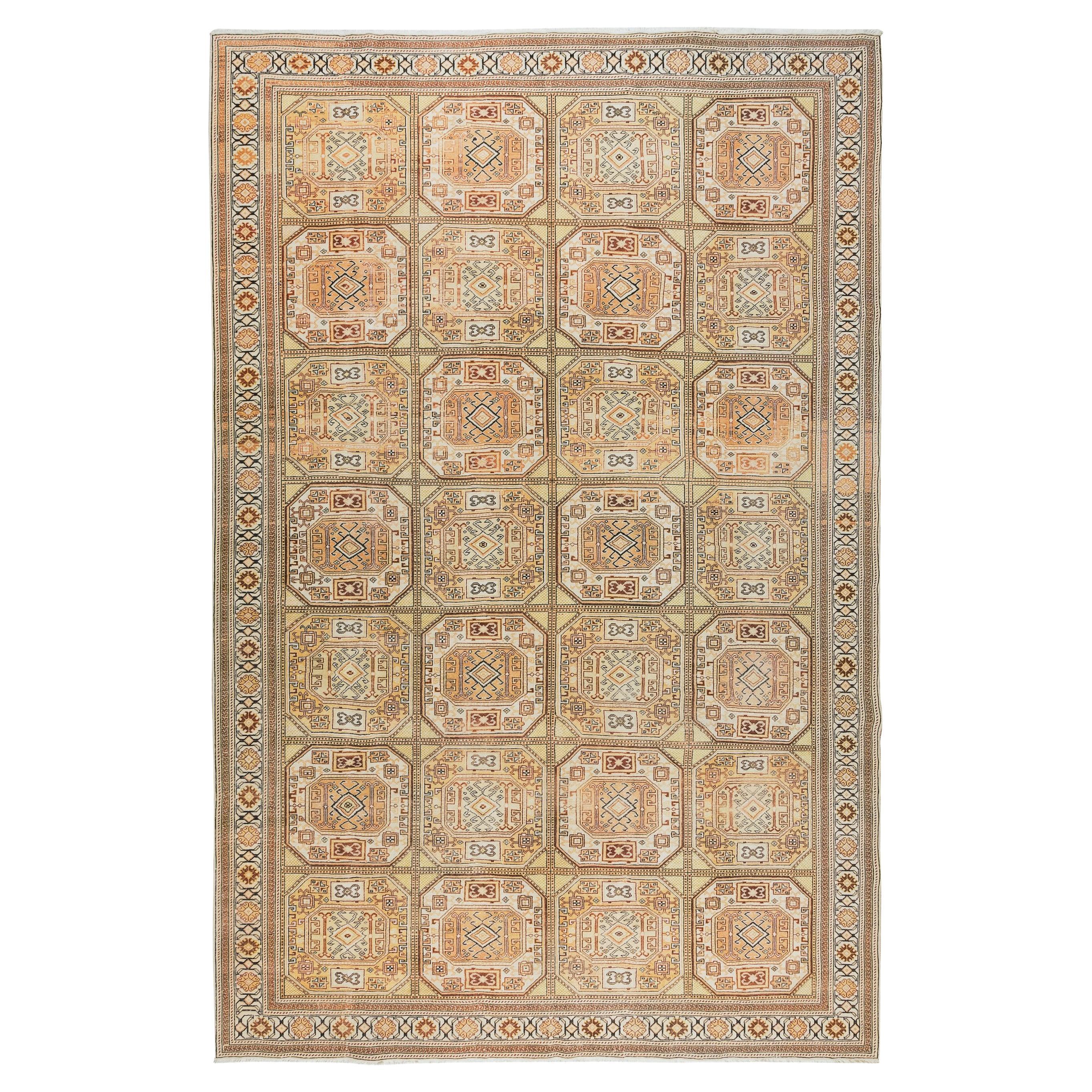 8.7x12.8 Ft Hand Knotted Vintage Turkish Kysari Rug, Geometric & Tribal Patterns For Sale