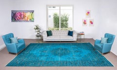 8.7x13.7 Ft Teal Blue Rug for Modern Living Room Decor, Handmade Large Carpet