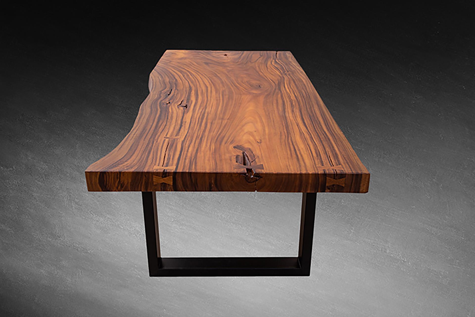 Thai Acacia Live Edge Limited Edition Slab Table in Smooth Milk Chocolate For Sale