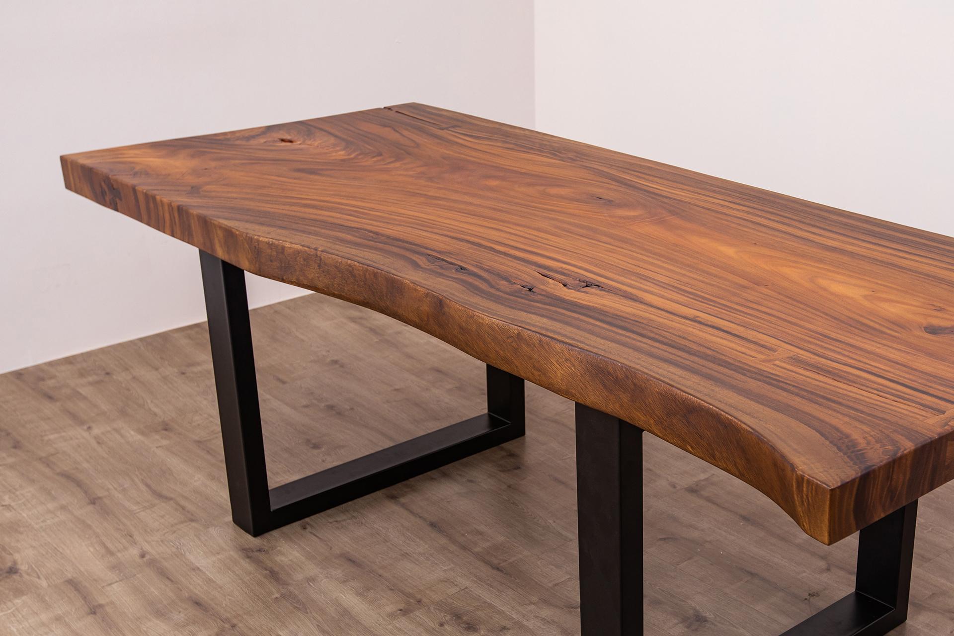 Hand-Crafted Acacia Live Edge Limited Edition Slab Table in Smooth Milk Chocolate For Sale